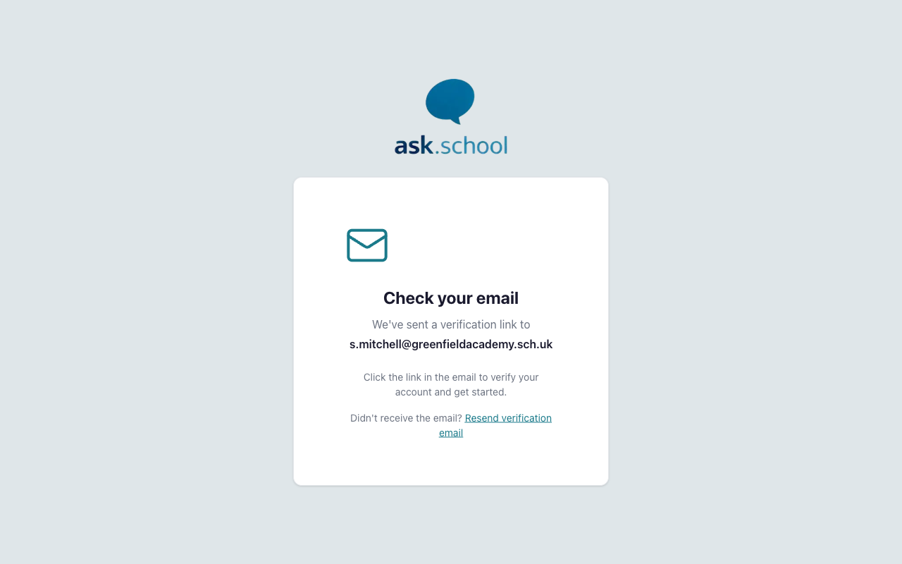 The check your email confirmation screen showing the email address